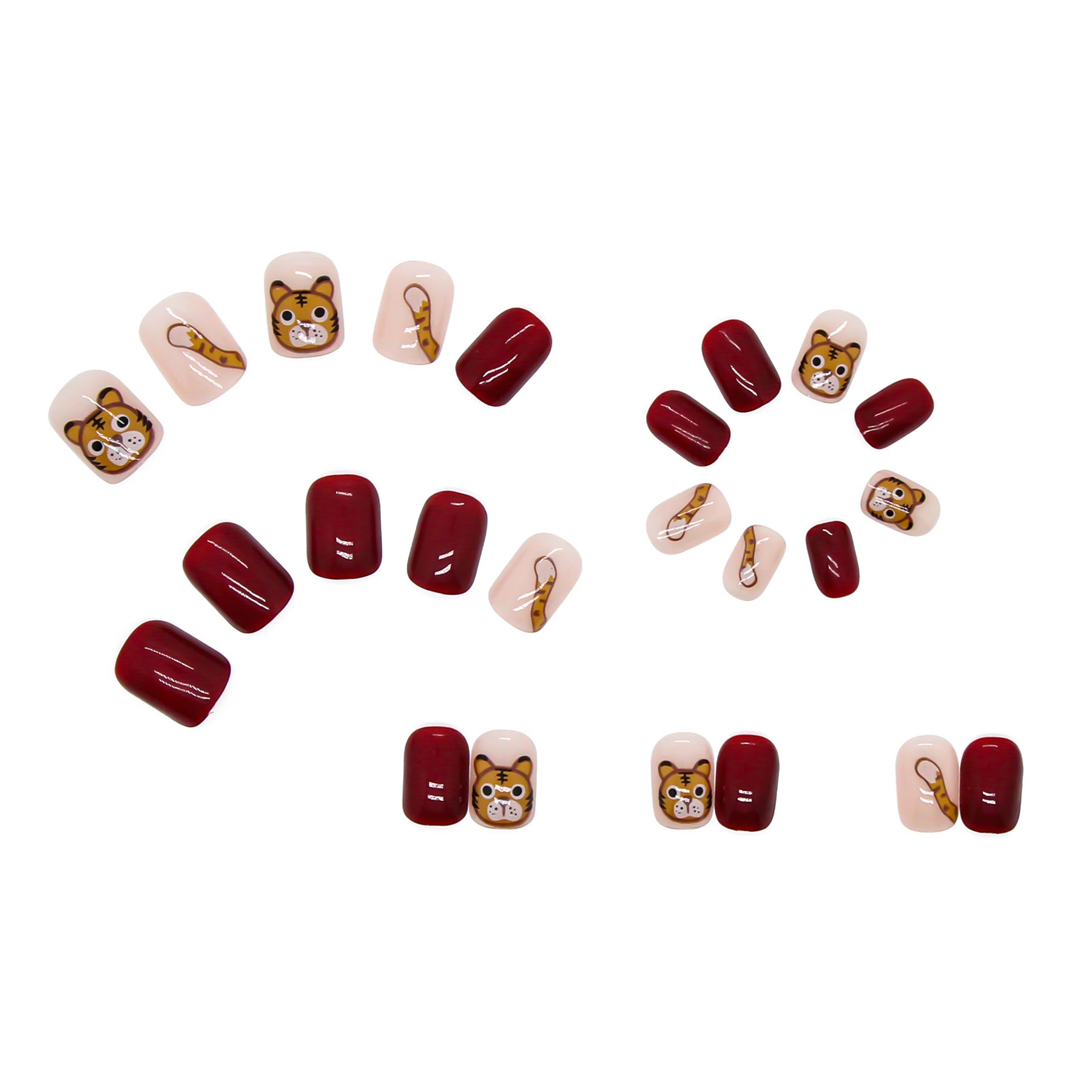 Cute Tiger Red Short Removable Nail Stickers