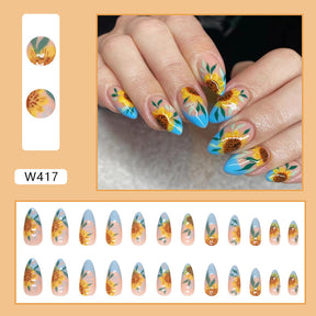 Almond Shape Round Sunflower Nails, Sweet and Edgy, Summer New Arrival