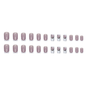 Shiny Full-Cover Square French Nail Stickers with Flower Buds