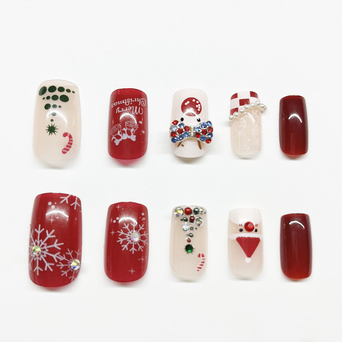 Christmas French Medium Ballet Deer Snowflake Santa Nails