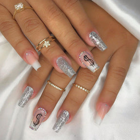 Pink Translucent Medium Long Ballet Nails Flashy Diamonds Lucky Euro Ins Style Cool Nails