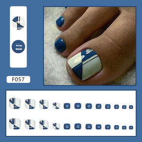 Simple Sea Blue Irregular Stripe Toe Nails