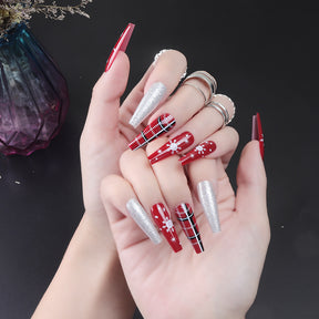 Red and Silver Snowflake Christmas Nail Stickers