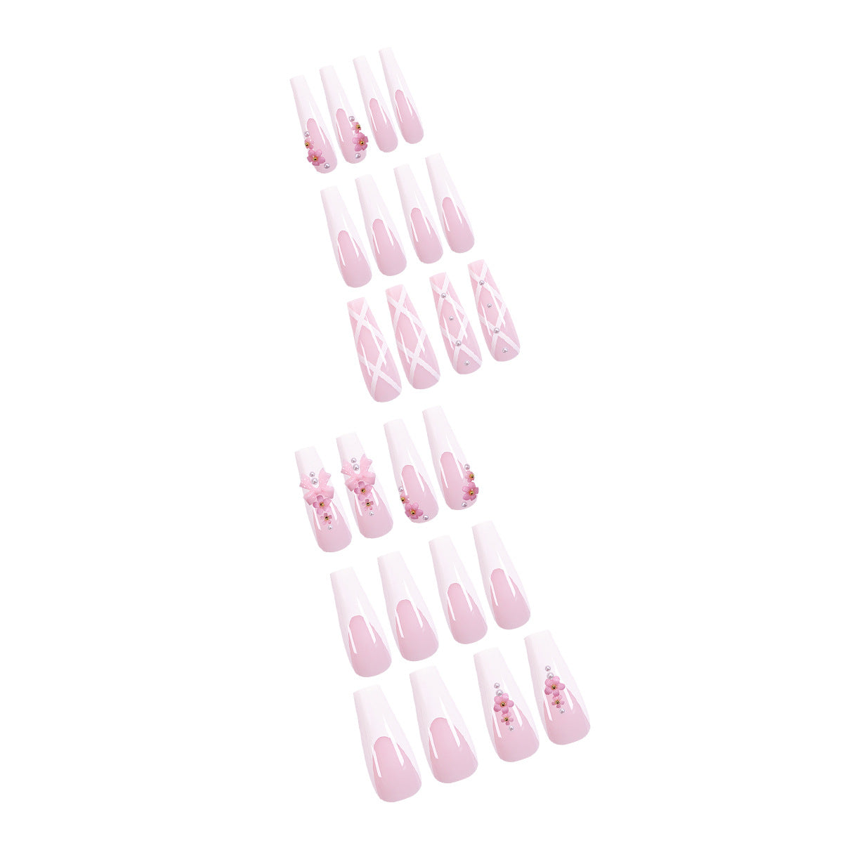 Pink Bow Flower Mid-Length Nail Stickers