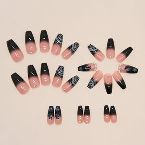 Black Gradient Medium-Length Ballet Nails, Mysterious Butterfly Design