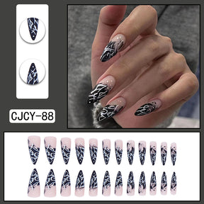 Long Black & White Graffiti Vintage Nail Tips