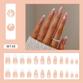 White Flower Drop-Shaped Fall Nails - Removable Wholesale (24PCS)