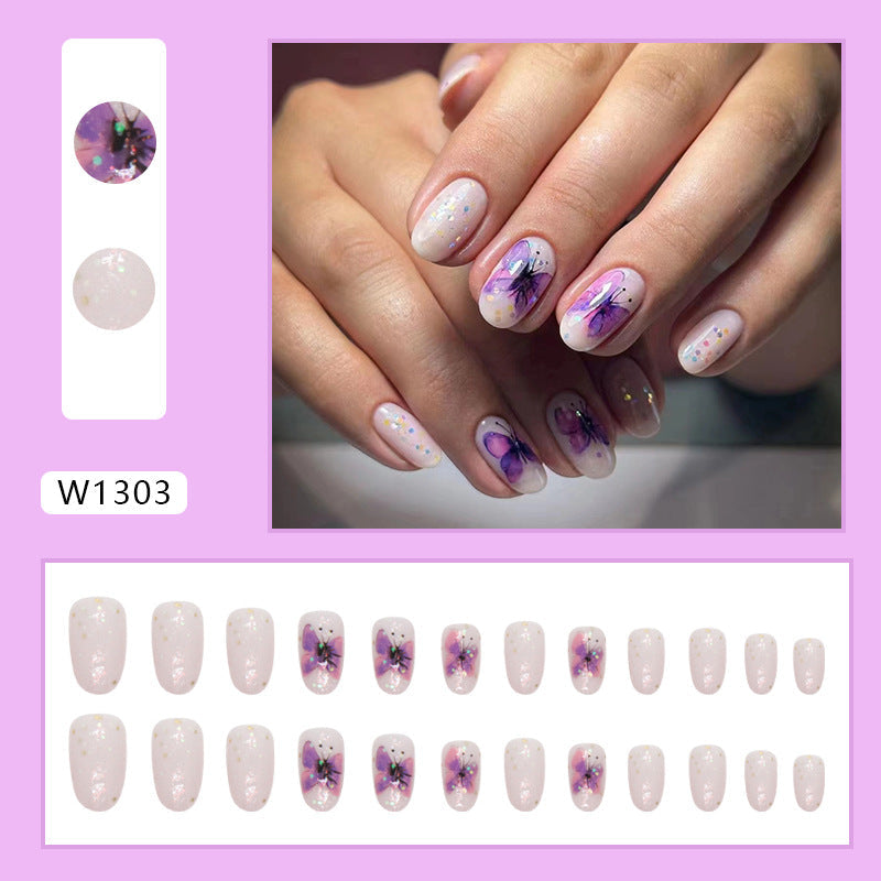 Pure Desire Purple Gradient Butterfly Nails, Oval Shape