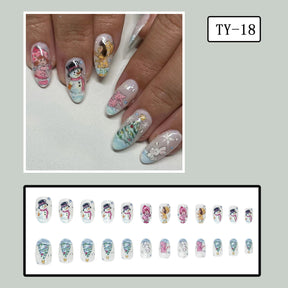 Cute Fairy Tale Christmas Snowman Snow Leopard Nail Tips