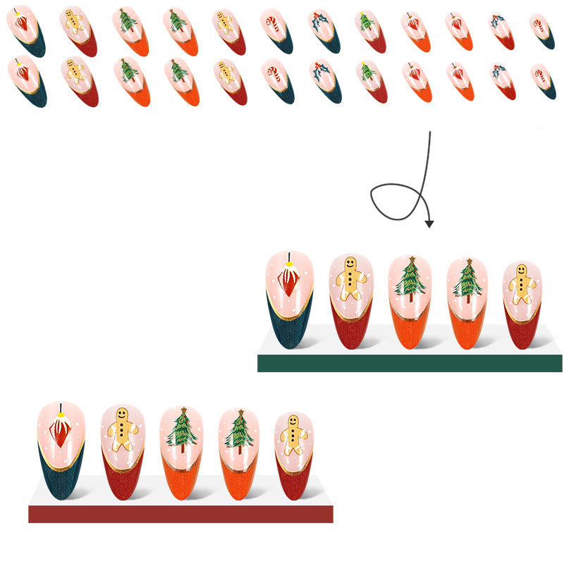 Colorful Christmas Tree French Almond Nail Tips