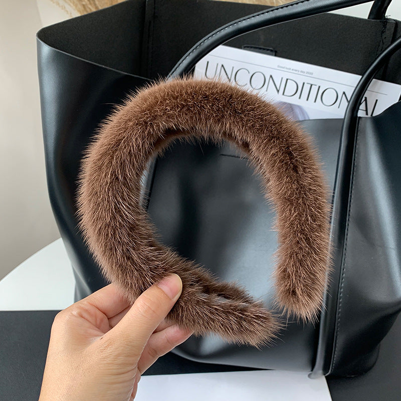 Winter Mink Fur Wide Headband - Stylish & Warm