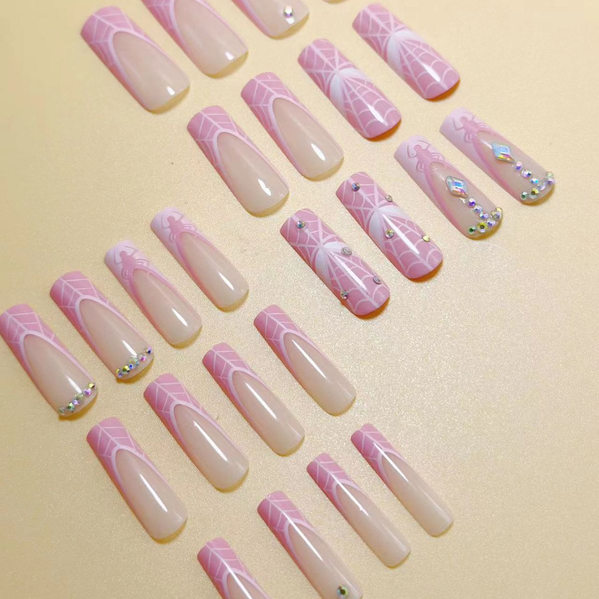 Sparkling Pink Web Fall Nails 24-Piece French Manicure Tips