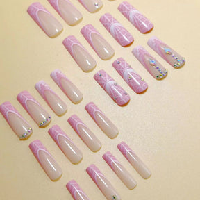 Sparkling Pink Web Fall Nails 24-Piece French Manicure Tips