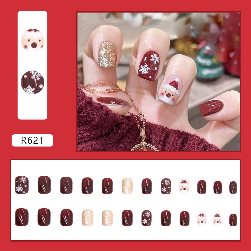 Red Christmas Fall Nails - Pre-Made Wearable Nail Tips (24PCS)