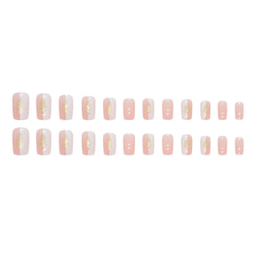 24-Piece Mid-Length Square Nails - Pink & White, Cute & Gentle