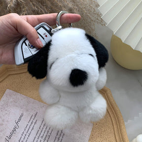 Cute Real Rabbit Fur Puppy Keychain - Phone Charm