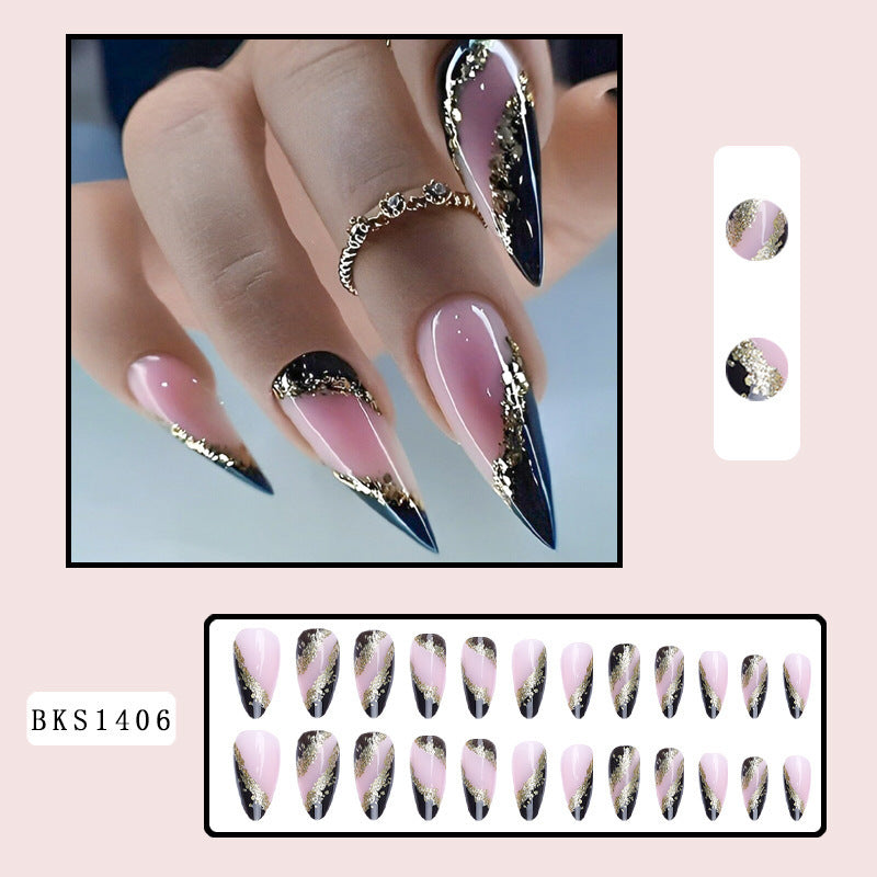 Pink and Black Glitter Nail Tips