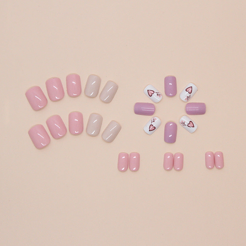 Solid Color Heart-Shaped Removable Fall Nails: 24-Piece Set