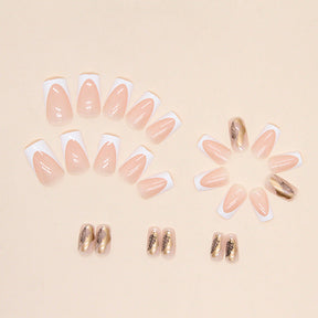 White French Mid-Length Square Nails, Leaf Silhouette, INS Style