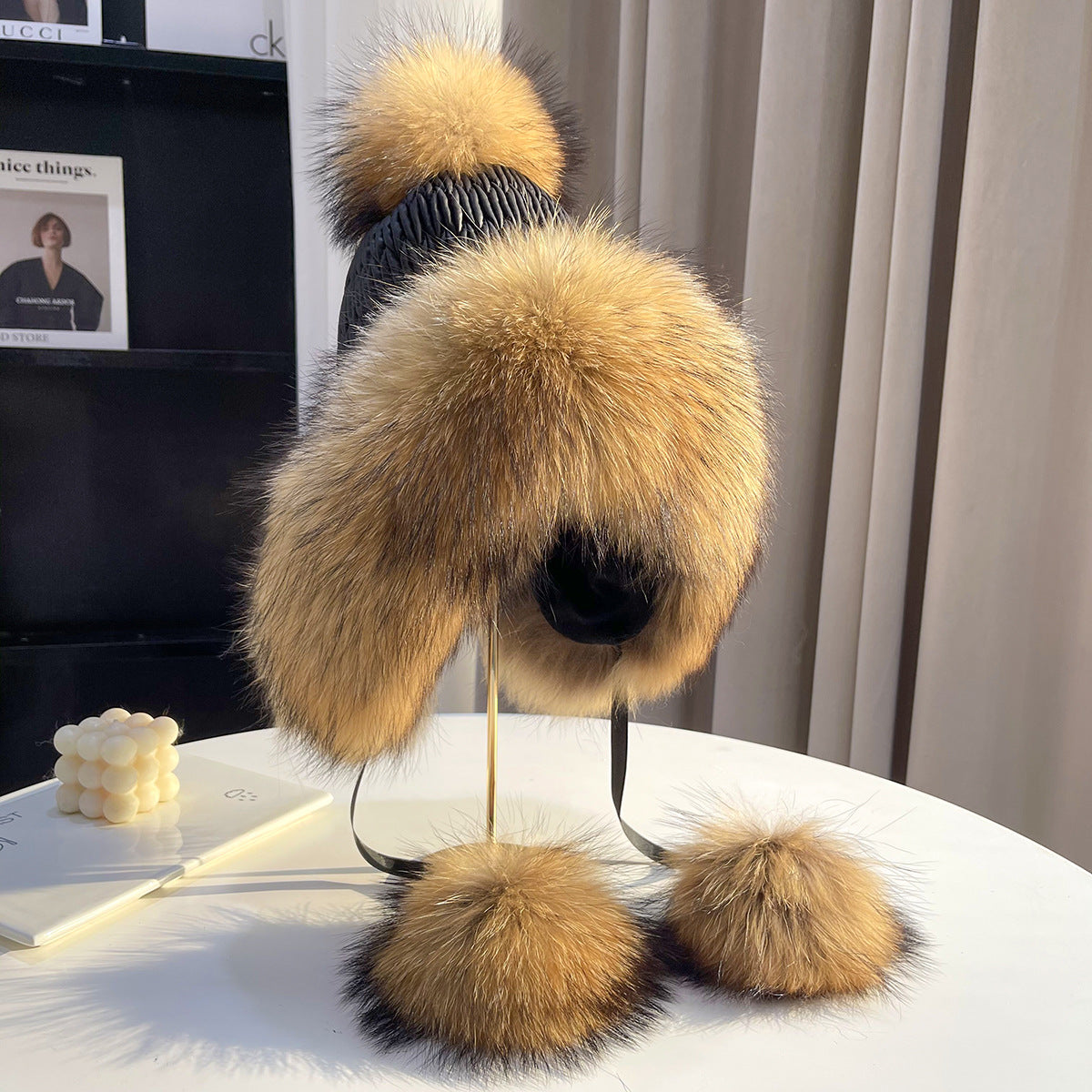 Cute Fox Fur Ear Flap Hat - Winter Warmth