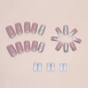 24-Piece Square Flashy Rose Pink Butterfly Fall Nails, Sweet Ins-Style Nail Patches