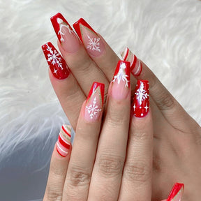 Christmas White Snowflake Heart Antler French Short T Nails