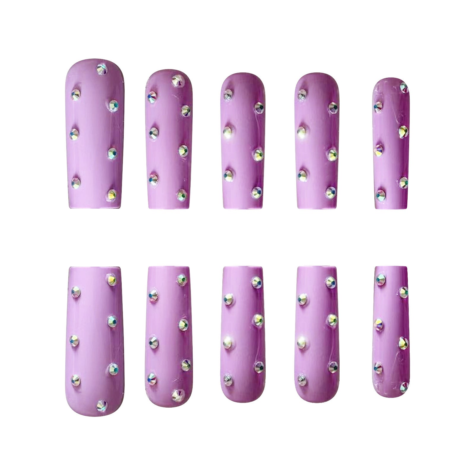 Charming Purple Tube Long Square Press-On Nails, Punk Rhinestone