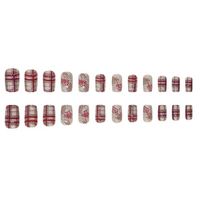 Autumn Brown Plaid Caramel Wave Thanksgiving Maple French UV Nail Tips