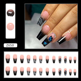 Black Gradient Medium-Length Ballet Nails, Mysterious Butterfly Design