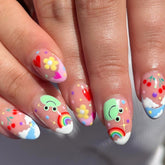 Rustic Rainbow Cherry Heart Cloud False Nails