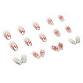 Wearable Short Ballet Fake Nails Fresh Lemon Sparkle Diamond Nail Tips