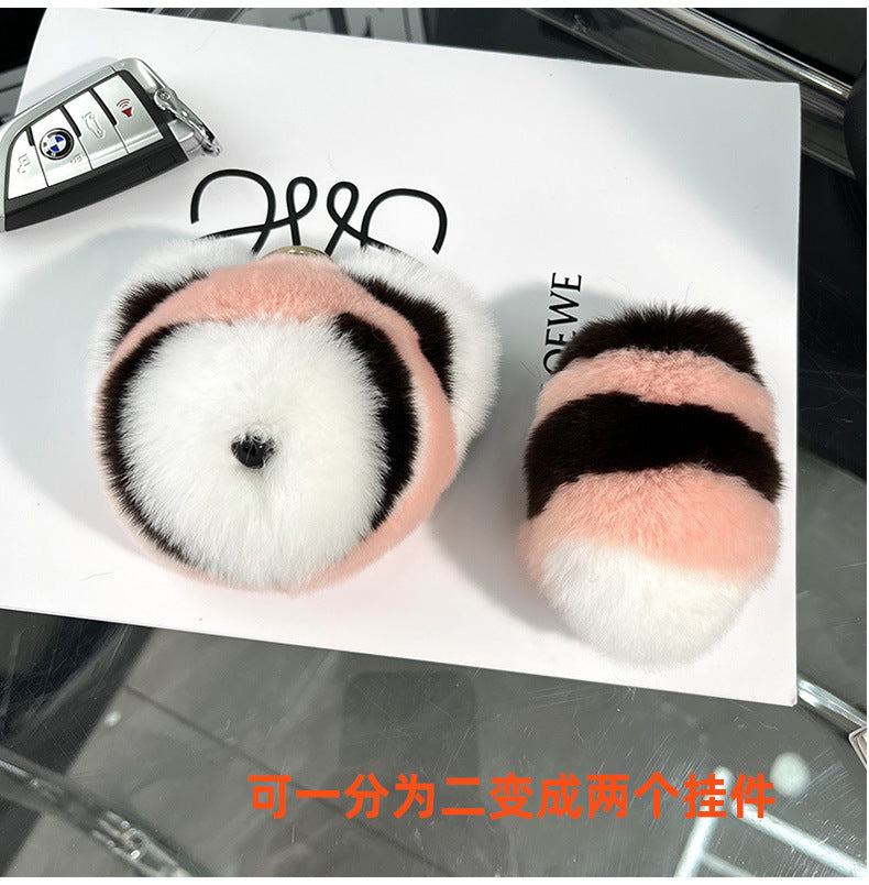 Cute Raccoon Real Rabbit Fur Keychain Toy Bag Charm