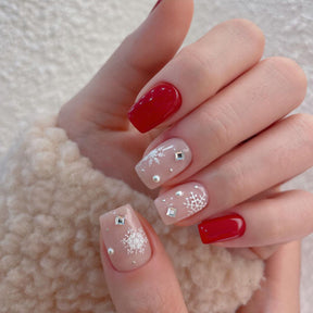 Christmas Cartoon Ice Crystal Snowflake Nails, Diamond Set