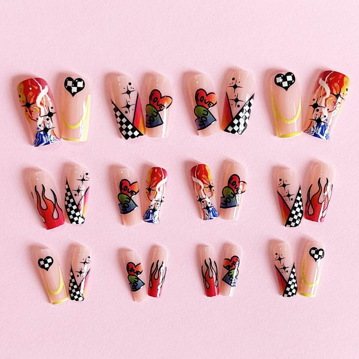 Removable Heart, Star, Flame, Zebra Print Cartoon Nail Tips