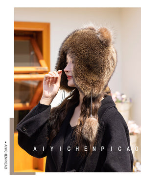 Warm Raccoon Fur Ear Flap Hat - Unisex Winter Accessory