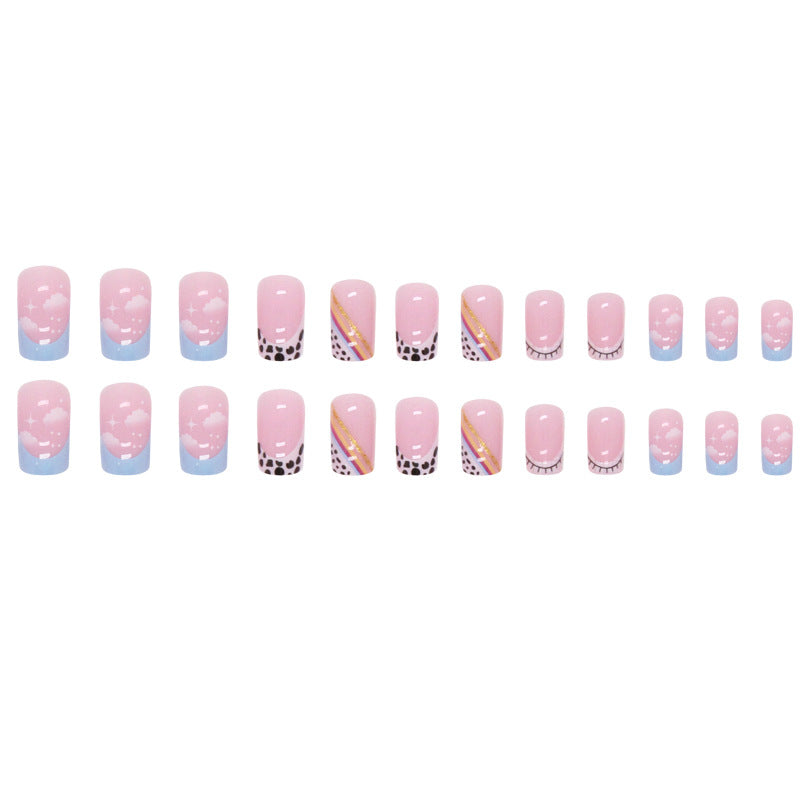 Cute Cow Print Rainbow Sky Nail Stickers