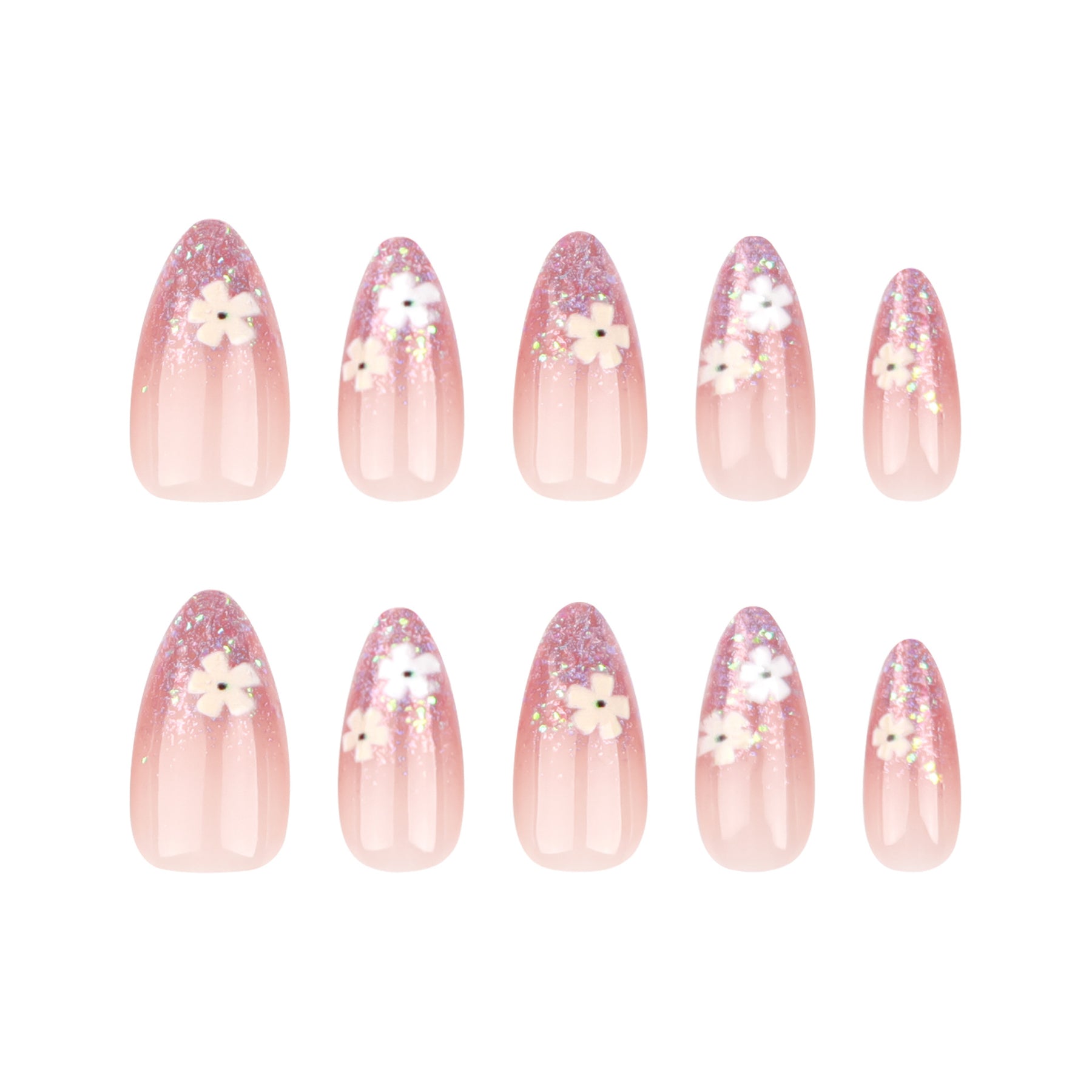 Removable French Floral Glitter Nail Tips