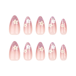 Removable French Floral Glitter Nail Tips