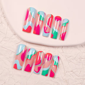 Colorful Striped Geometric Nail Tips, Ready-Made