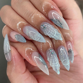 Cold Tone 3D Shell Almond Fall Nails for Wholesale