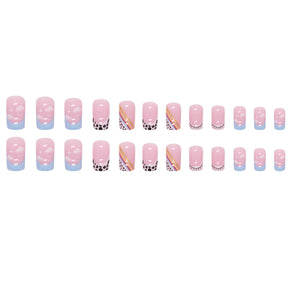 Cute Cow Print Rainbow Stripe Sky Nails Colorful Summer Eye-Catching Fake Nails