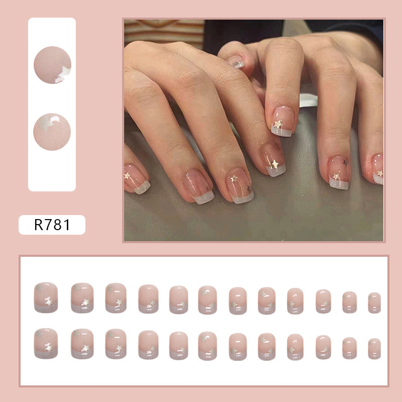 Short French Retro Pink Fall Nails - Aurora Star Minimalist (24PCS)