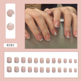 Short French Retro Pink Fall Nails - Aurora Star Minimalist (24PCS)