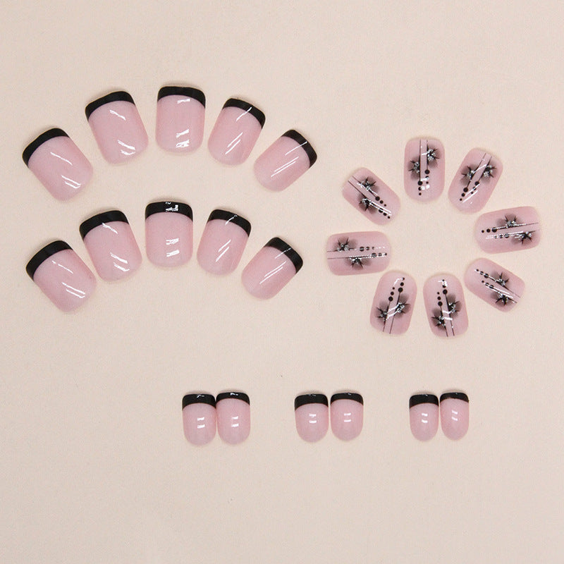 Short Sweet French Nail Tips with Petal Design