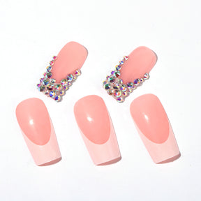 Trendy French Tip Crystal Long Nails