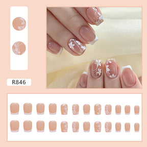 Simple Short Pure Desire White Flower Nails (Pre-made)