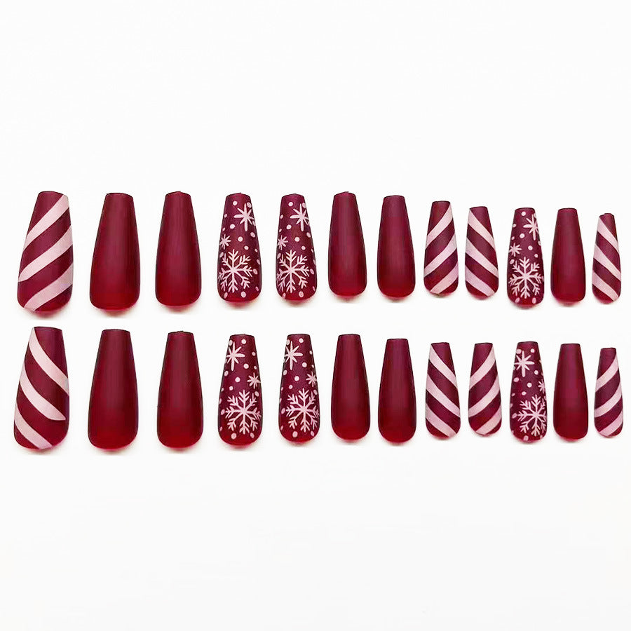 Christmas Red White Plaid Snowflake False Nails