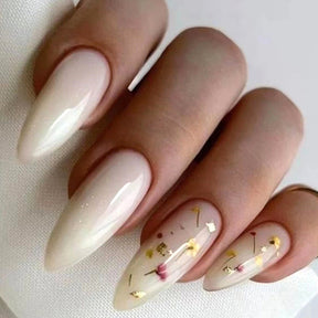 Round Tip Ins Style Nails - Gold Foil, Vintage Flowers