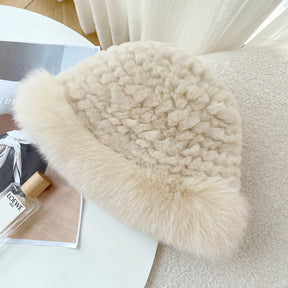 Cute Real Rabbit Fur Hat with Fox Trim - Winter Warmth