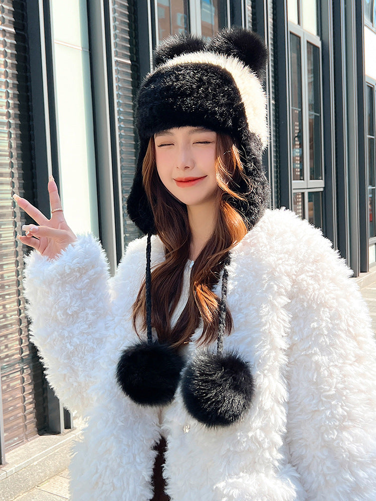 Cute Mink Fur Ear Flap Hat - Warm & Stylish Winter Hat